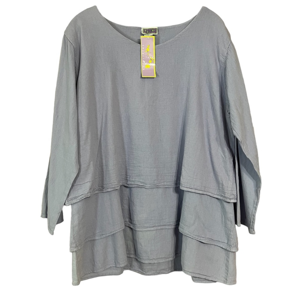 Eucalyptus Guatemalen Hand Made Blue Cotton Layered Top Sz XL $49